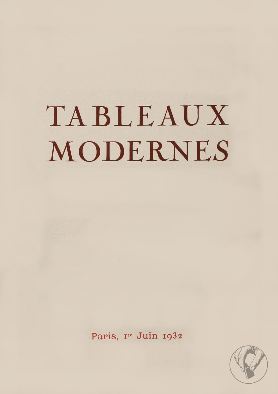 Catalogue de Tableaux Modernes Aquarelles, Pastels, Gouaches, Dessins